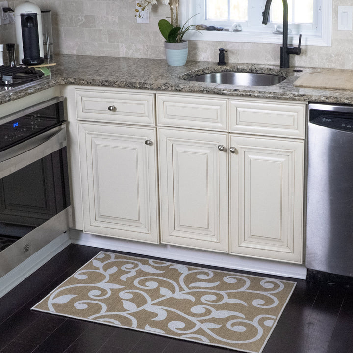 Floral Design Multipurpose Floor Mat | 24"x44" | Beige