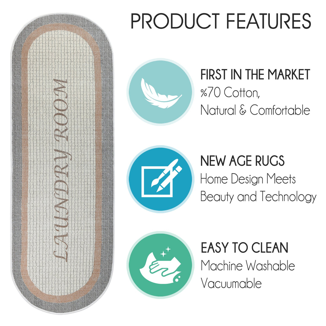 Non Skid Washable Laundry Room Rug Runner - 20" x 59" | Gray&Brown