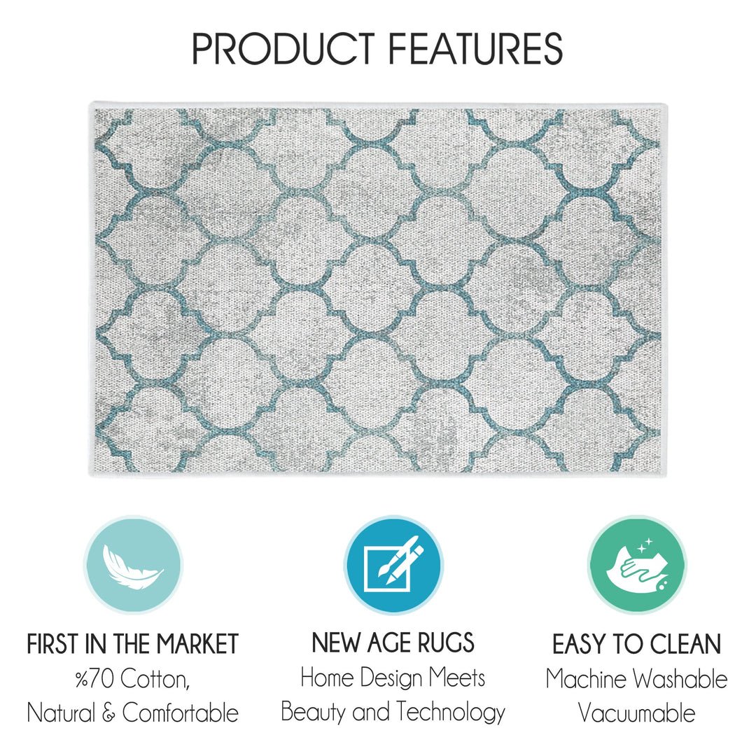 Geometric Design Multipurpose Floor Mat | 20"x31" | Gray&Teal