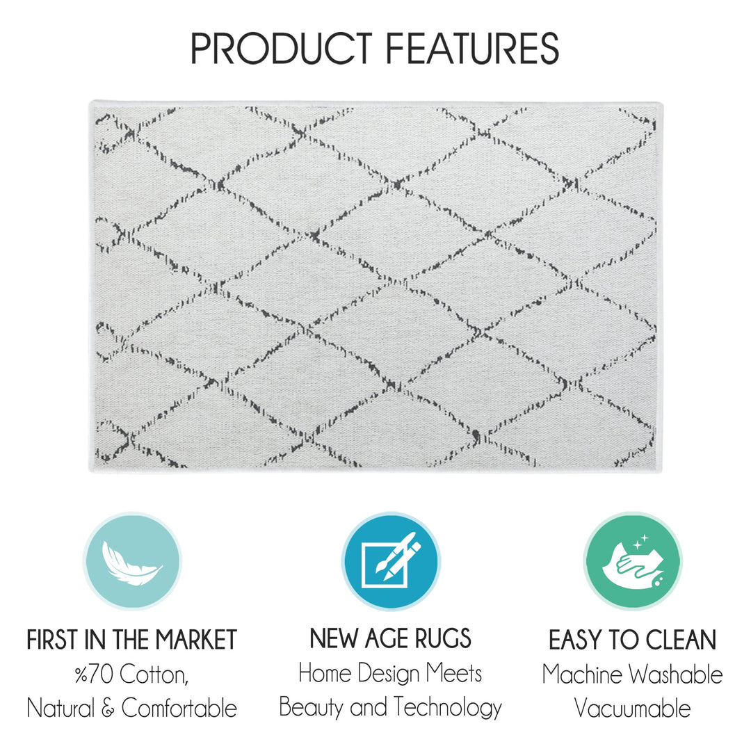 Moroccan Trellis Design Multipurpose Floor Mat | 20"x31" | Ivory