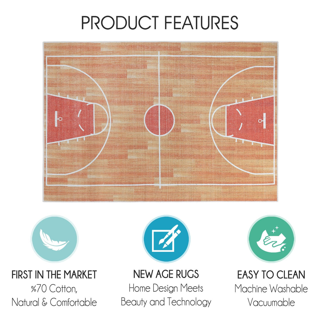 Low Pile- Non-Slip- Educational Kids Rug for Playroom |Basketball Pattern |39.5 x 59 Inches