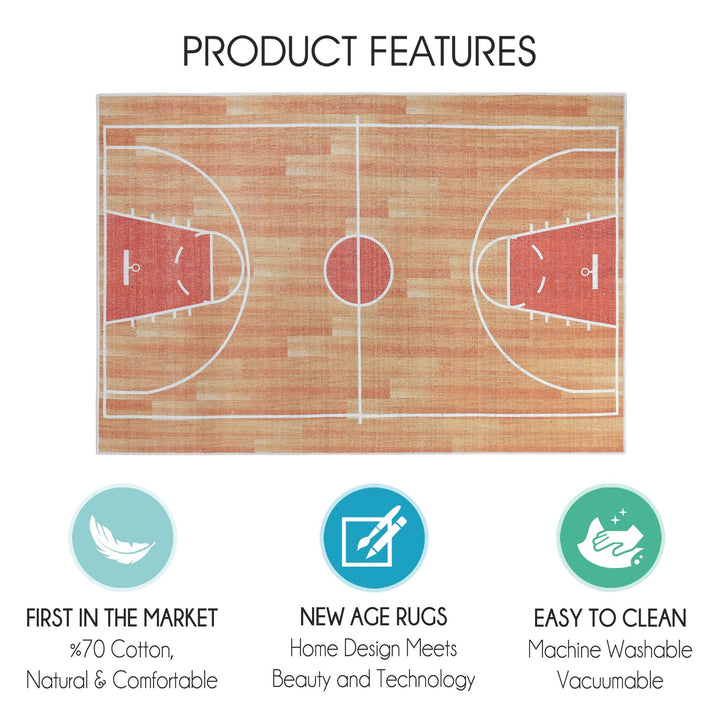 Low Pile- Non-Slip- Educational Kids Rug for Playroom |Basketball Pattern |39.5 x 59 Inches