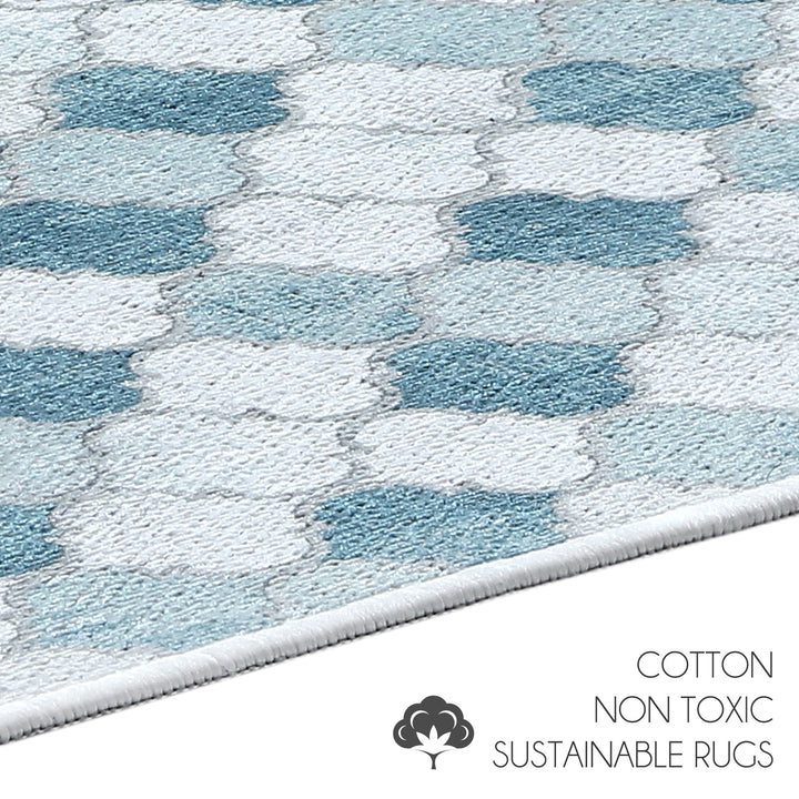 Moroccan Design U Shape Bathroom Rug | 20”x24" | Gray&Blue