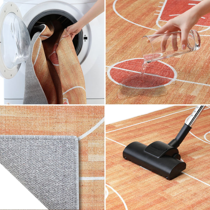 Low Pile- Non-Slip- Educational Kids Rug for Playroom |Basketball Pattern |39.5 x 59 Inches