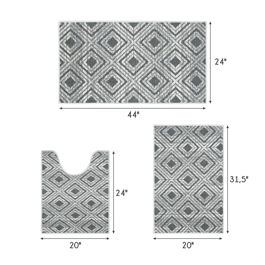 Geometric Design 3 Piece Bathroom Rugs Set |Gray