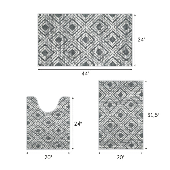 Geometric Design 3 Piece Bathroom Rugs Set |Gray