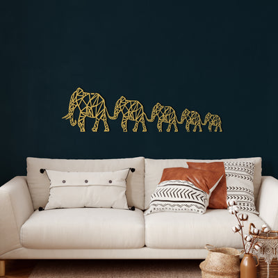 Famille d'éléphants Géométriques Art Mural en Métal