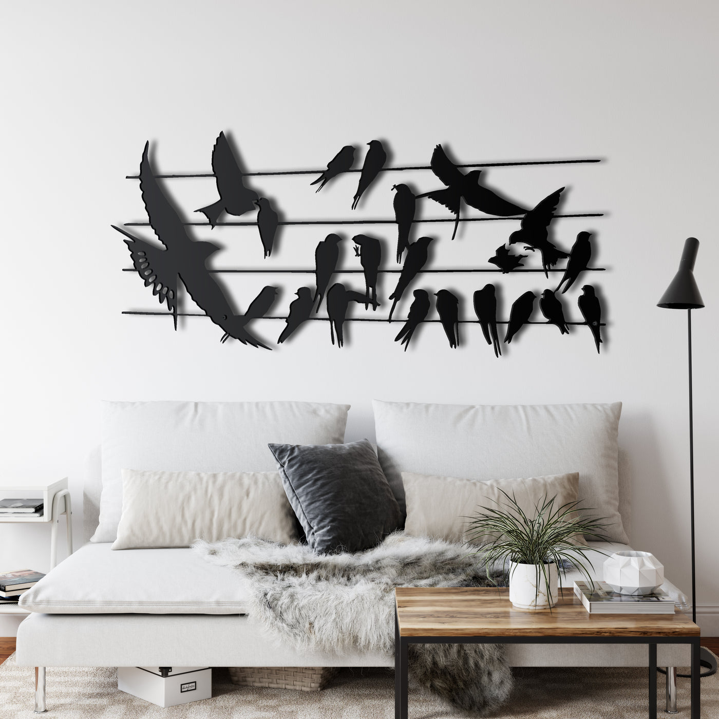 Vögel auf Zweig Metall Wandkunst