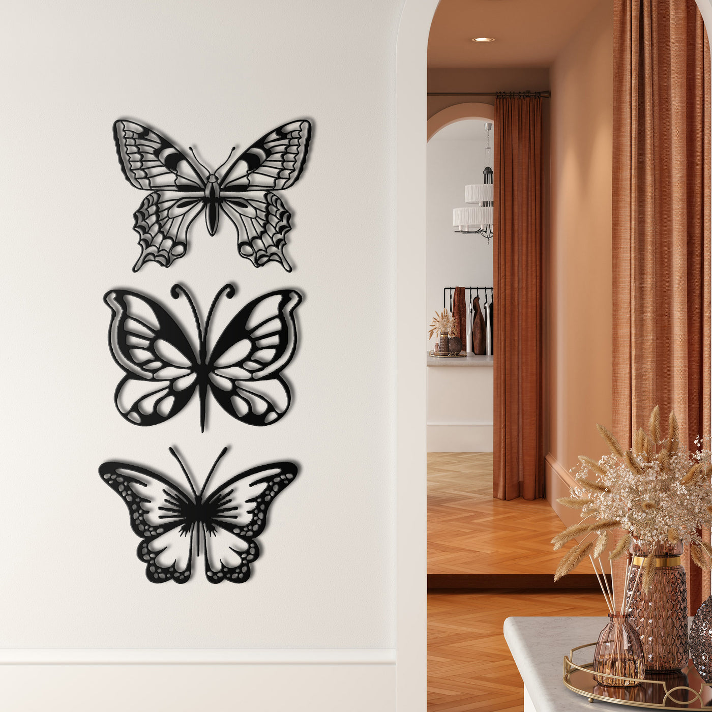 Ensemble de 3 Papillons, Art Mural en Métal