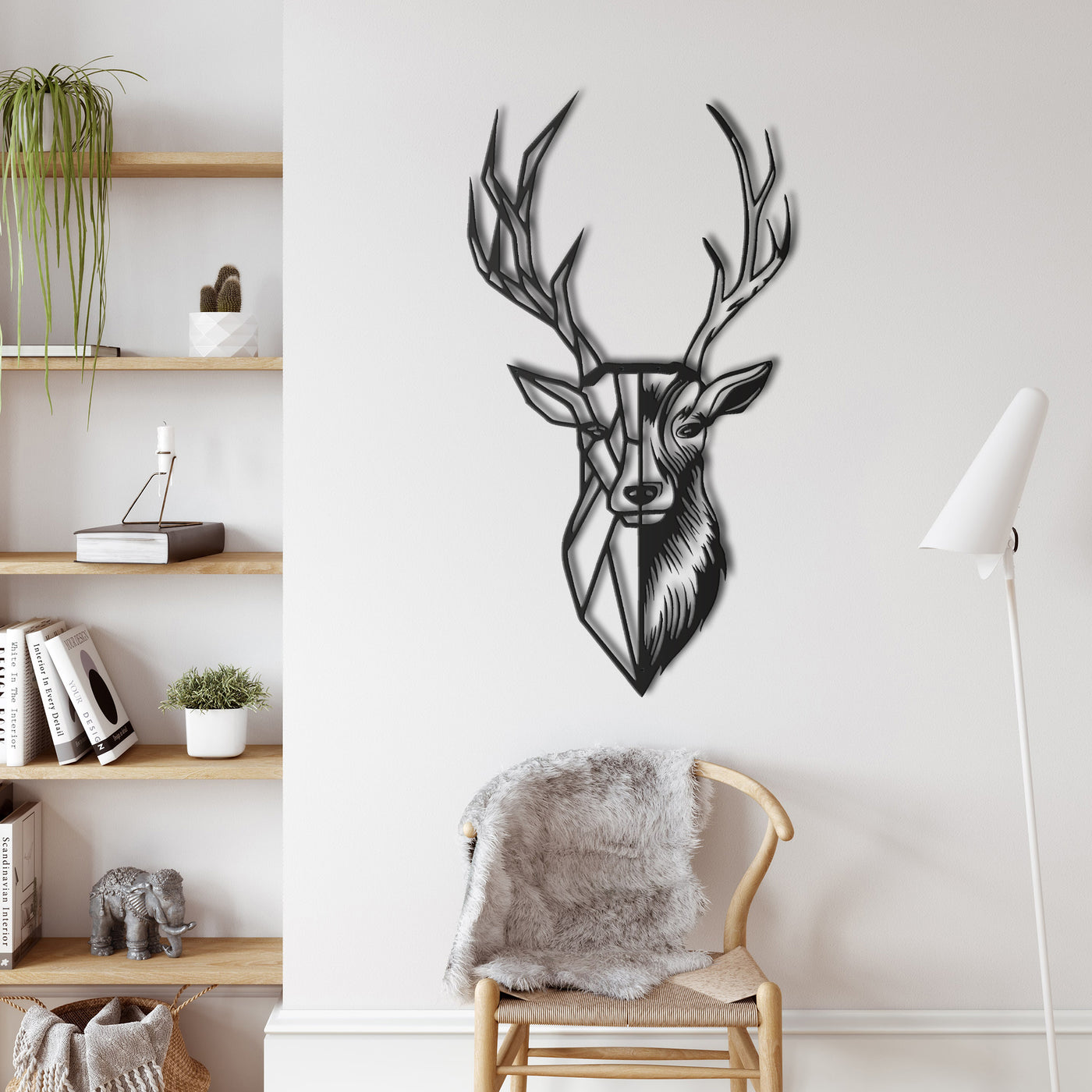 Geometric Deer Head Metal Wall Art
