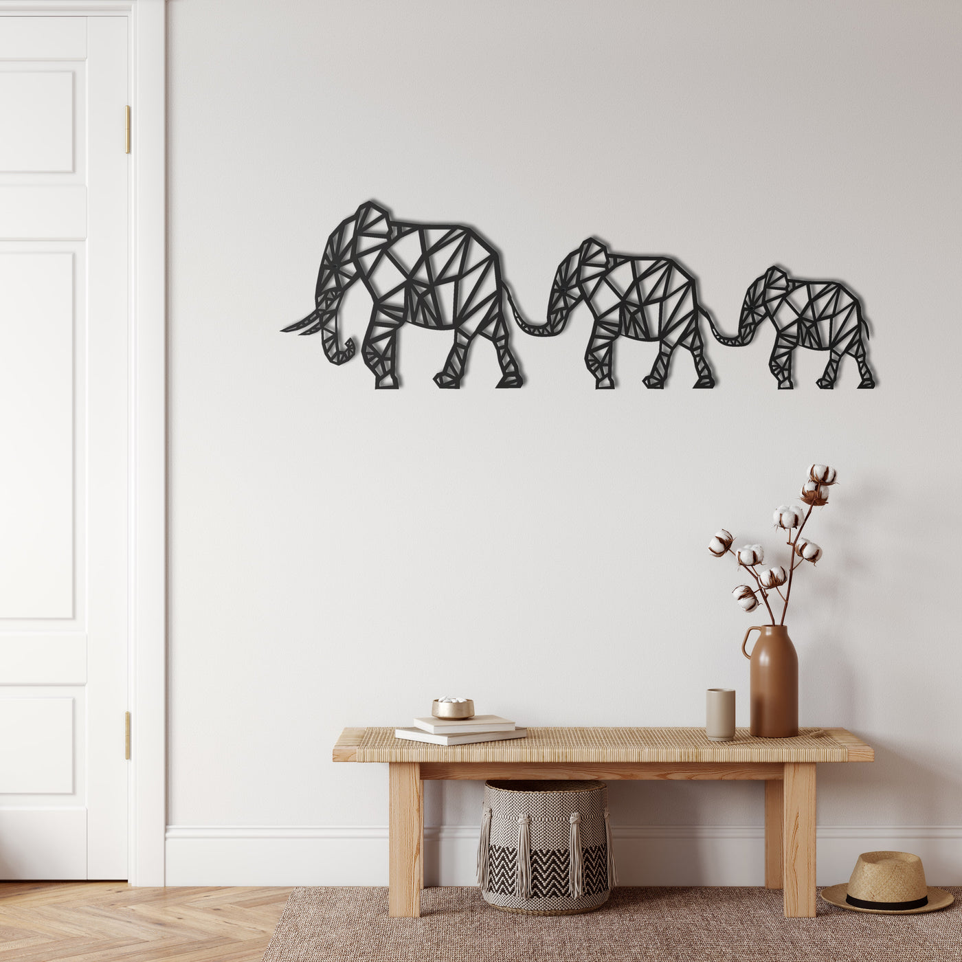 Geometric Elephant Family Metal Wall Art