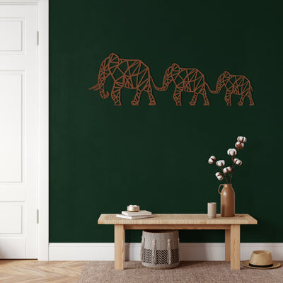 Arte de Pared Metálico de la Familia de Elefantes Geométricos