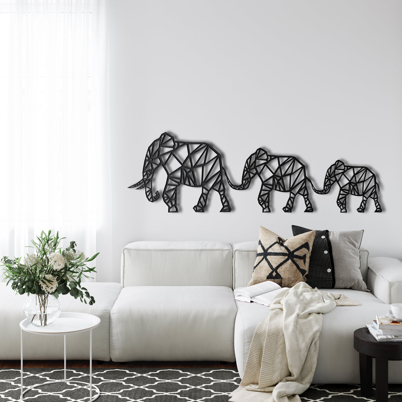 Geometric Elephant Family Metal Wall Art