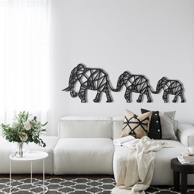 Arte de Pared Metálico de la Familia de Elefantes Geométricos