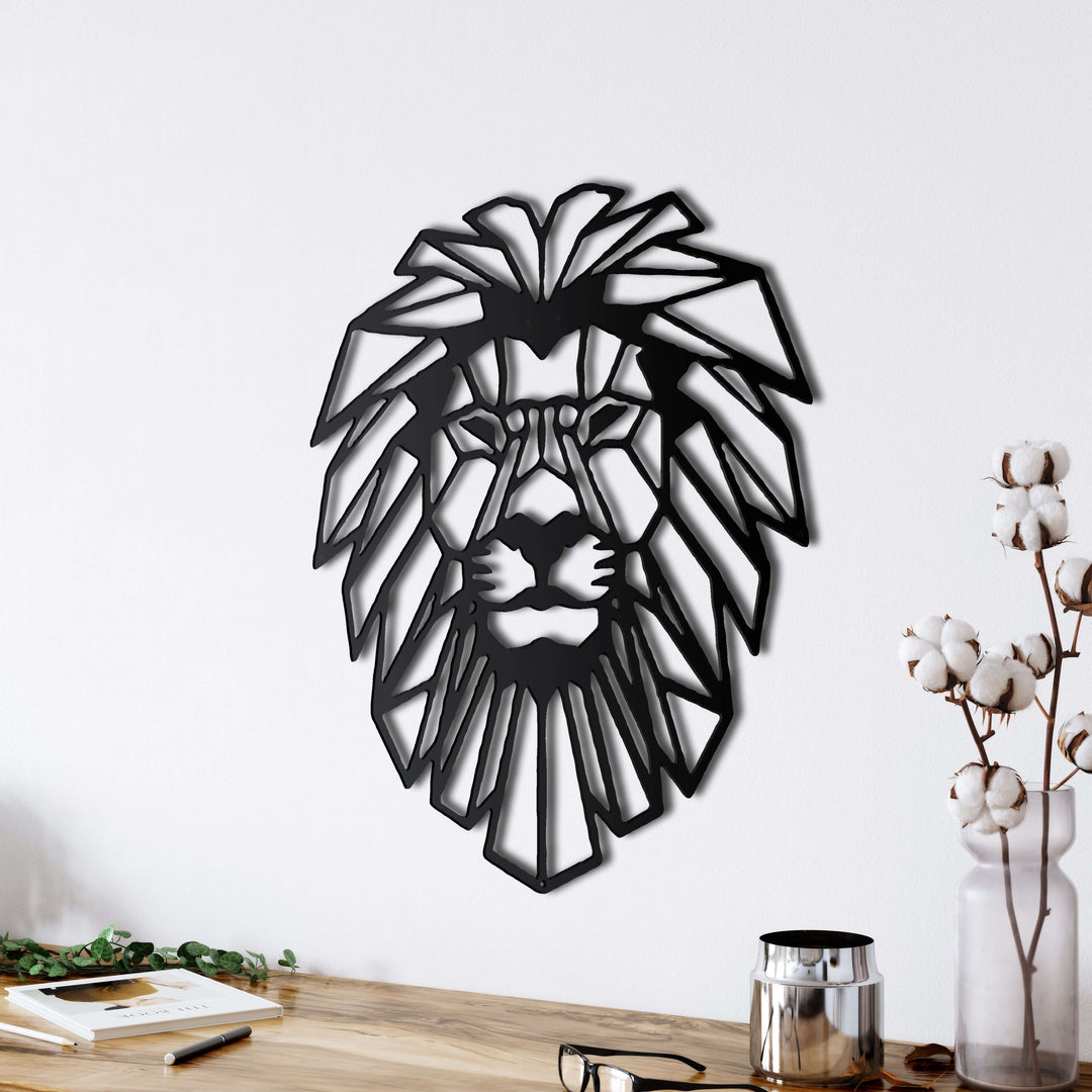 Decoración De Pared Metálica DEKADRON - Cabeza De León 51x61 Cm, Acero, Color Negro Mate