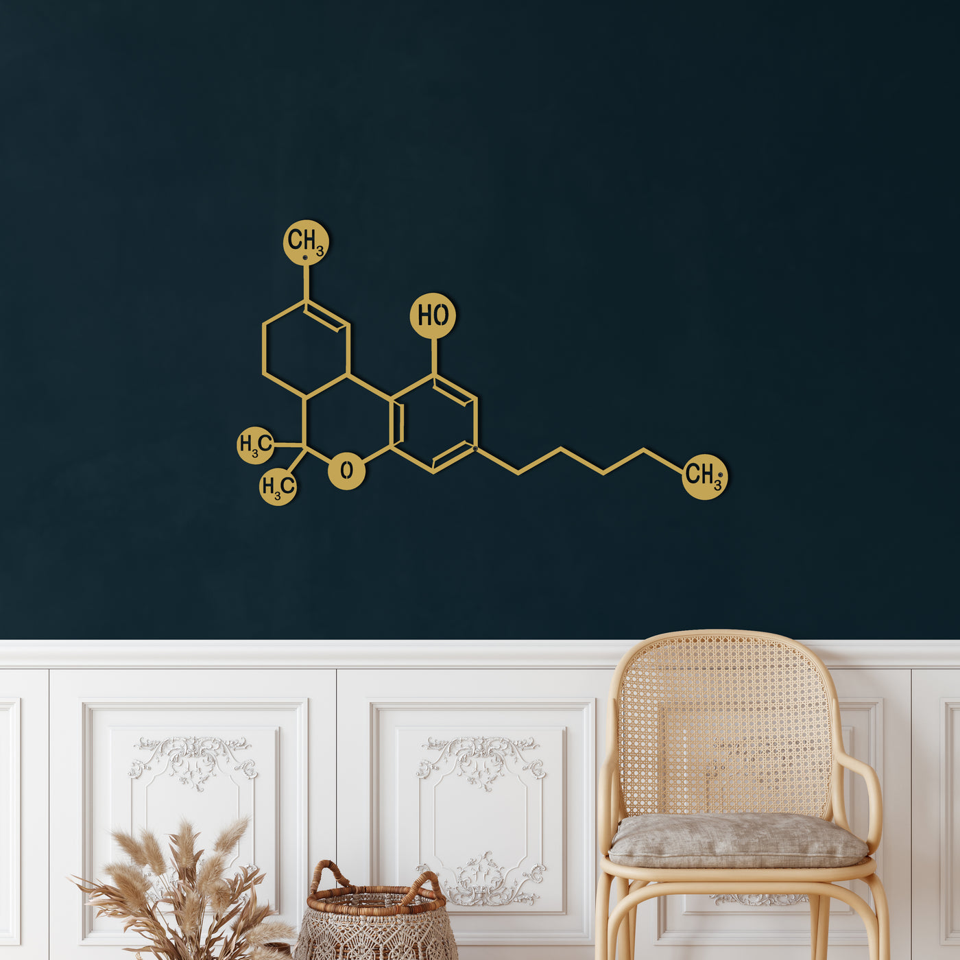 Arte de Pared Metálico de la Molécula de THC
