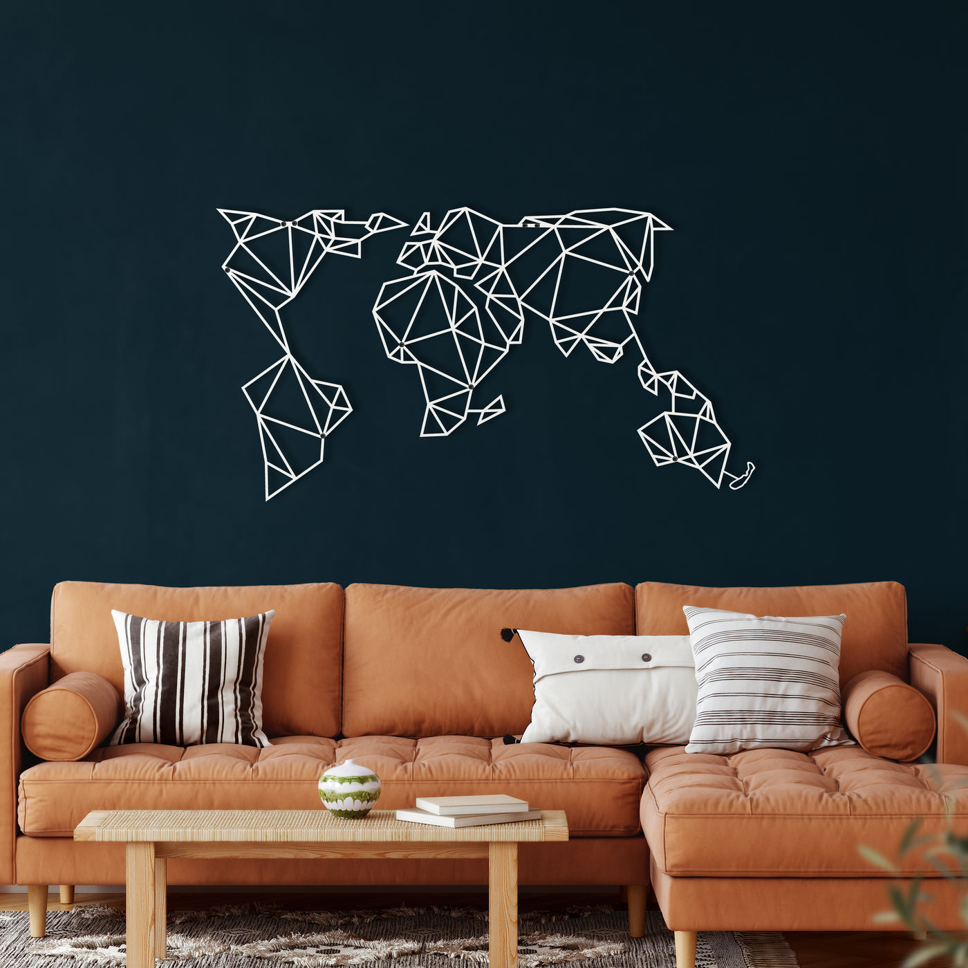 Carte du Monde Géométrique Art Mural en Métal