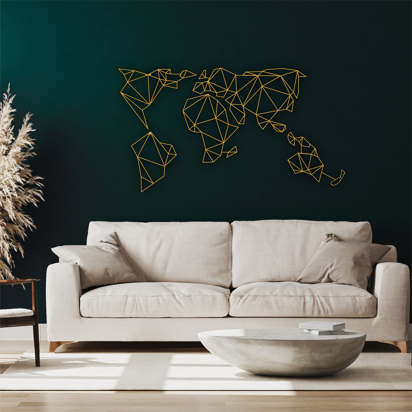 Carte du Monde Géométrique 5 Pièces Art Mural en Métal