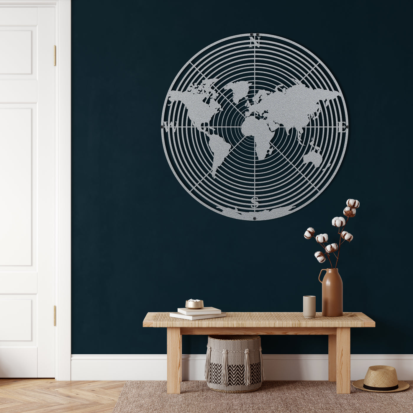 Art Mural en Métal avec Cercle de Carte du Monde