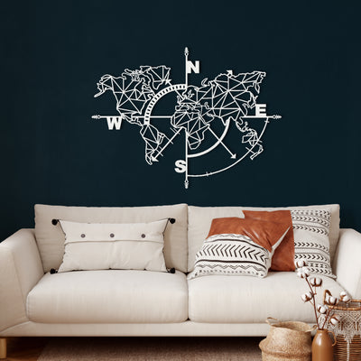 Carte du Monde Géométrique Art Mural en Métal