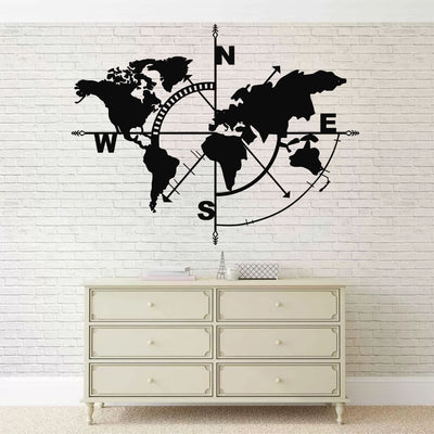 Weltkarte Kompass Metall Wandkunst