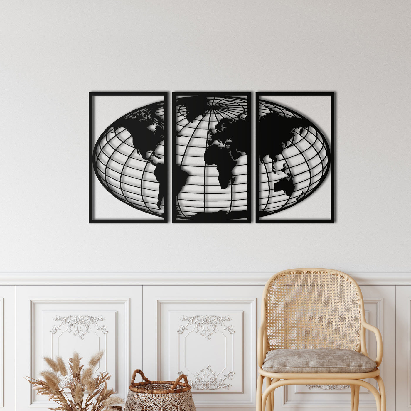 Art Mural en Métal de Globe de Carte du Monde