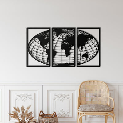 Art Mural en Métal de Globe de Carte du Monde
