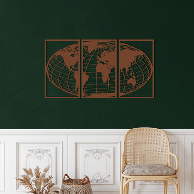Weltkarte Globus Metall Wandkunst