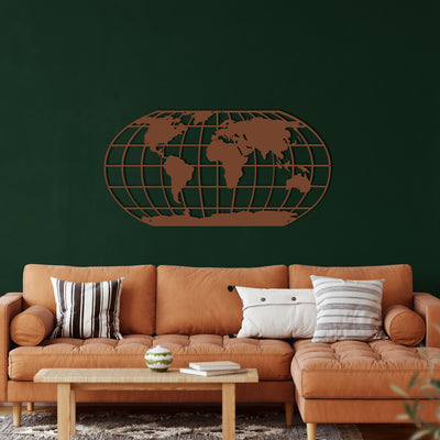 World Map Meridian Metal Wall Art