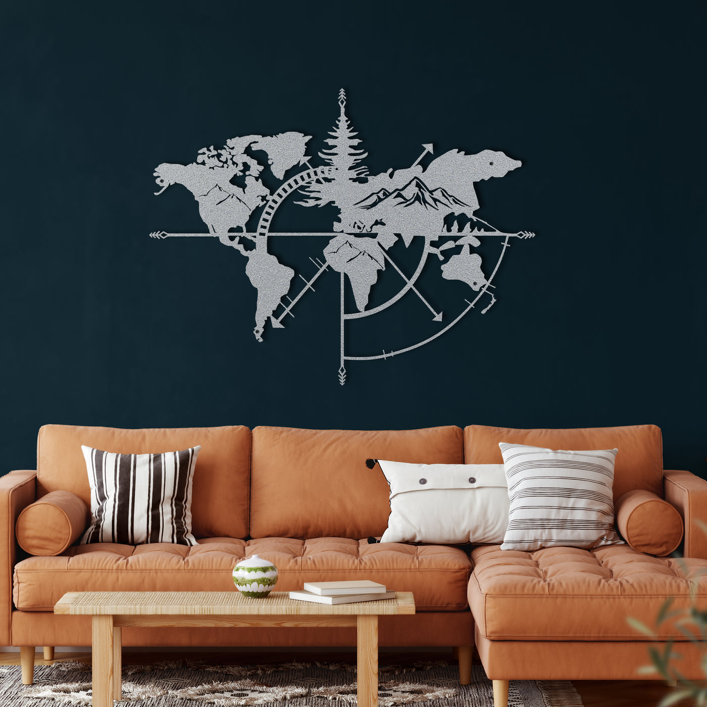 Weltkarte Berg Metall Wandkunst