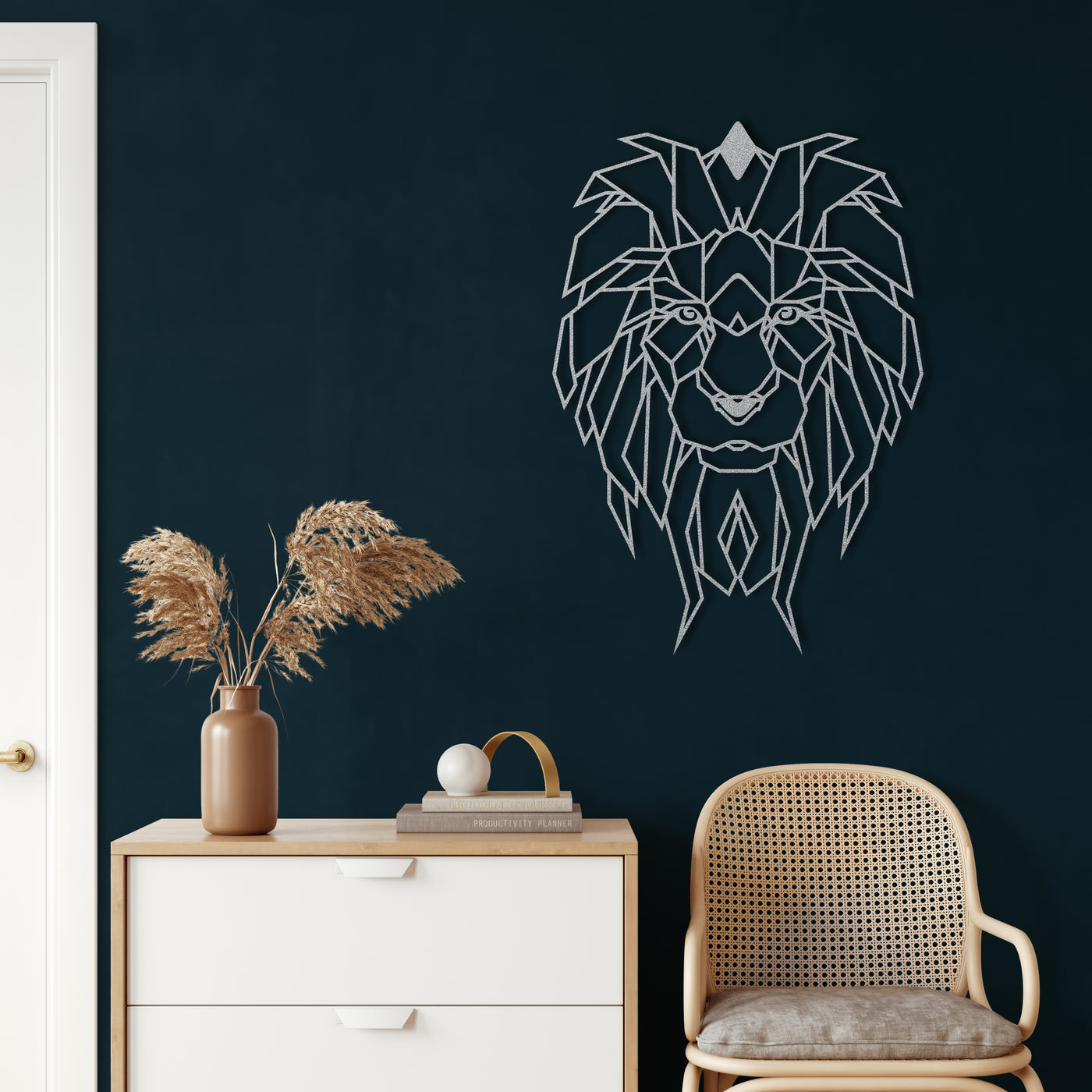 Art Mural en Métal Tête de Lion Géométrique