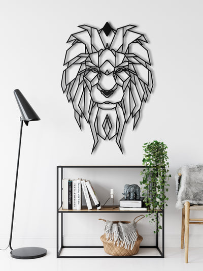 Geometrischer Löwenkopf Metall Wandkunst