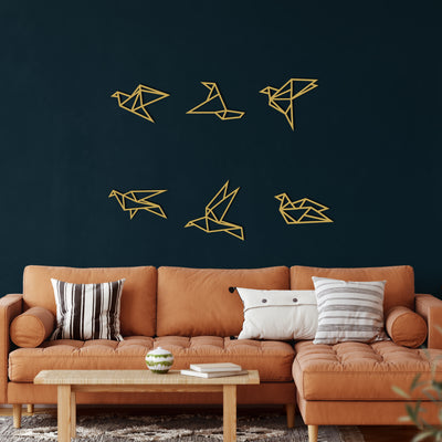 Arte de Pared Metálico de Pájaros Geométricos