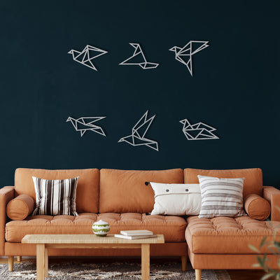 Arte de Pared Metálico de Pájaros Geométricos
