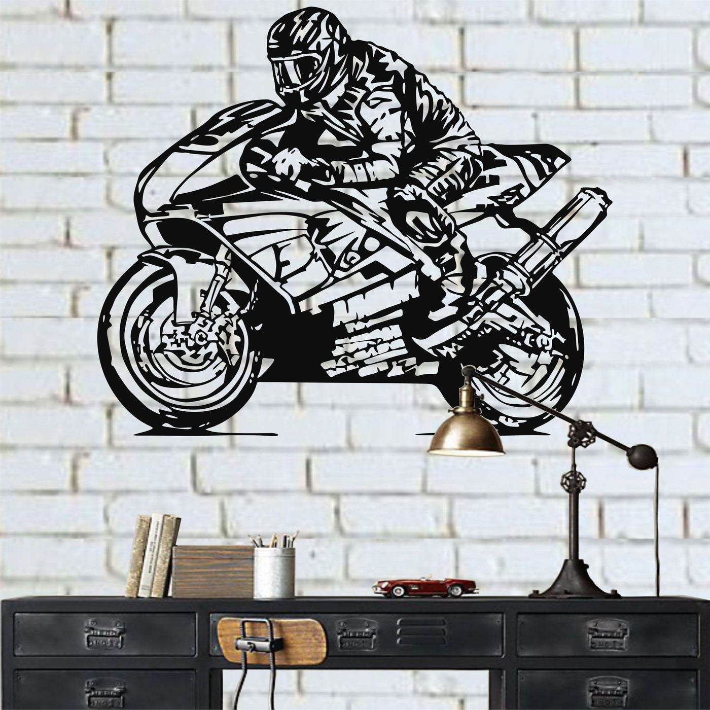 Motorradrennen Metall Wandkunst