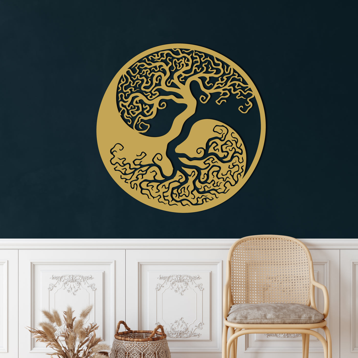 Baum des Lebens Yin Yang Metall Wandkunst