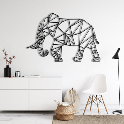 Éléphant Géométrique Art Mural en Métal