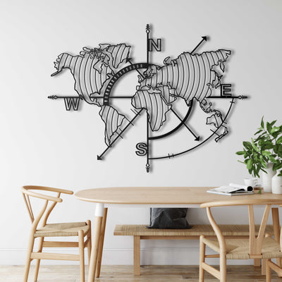 Weltkarte Meridiane Metall Wandkunst