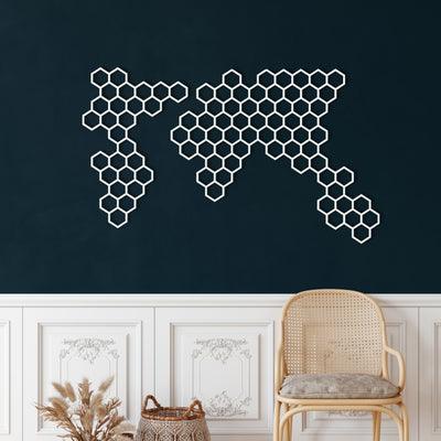 Art Mural en Métal Avec Carte du Monde en Nids d'abeilles