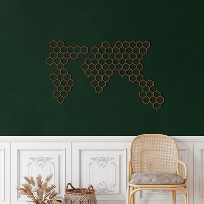 Arte de Pared de Metal con el Mapa del Mundo de Honeycombs