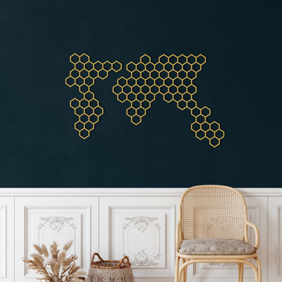 Bienenwaben Weltkarte Metall Wandkunst
