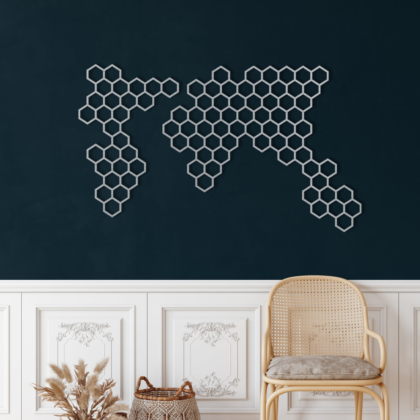 Art Mural en Métal Avec Carte du Monde en Nids d'abeilles