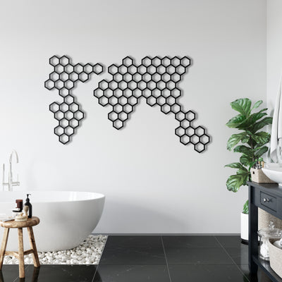 Arte de Pared de Metal con el Mapa del Mundo de Honeycombs