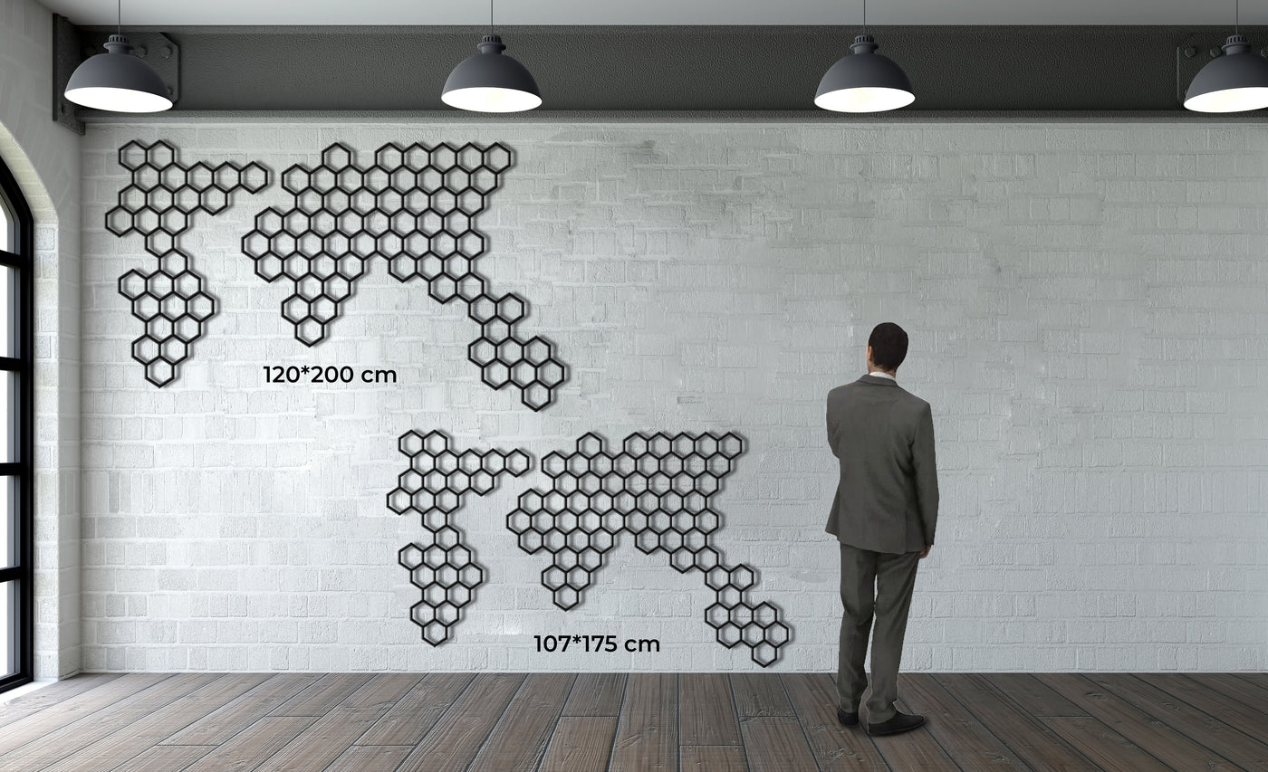 Bienenwaben Weltkarte Metall Wandkunst