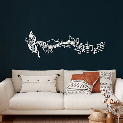 Butterfly and Melody Notes Metal Wall Art