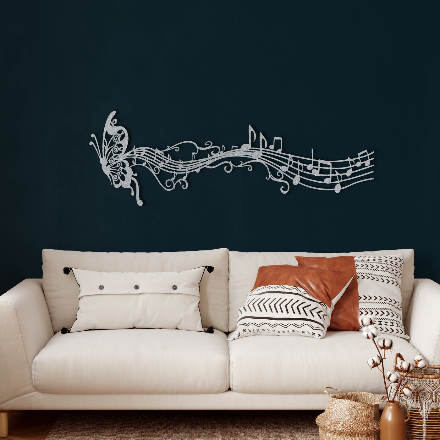 Butterfly and Melody Notes Metal Wall Art