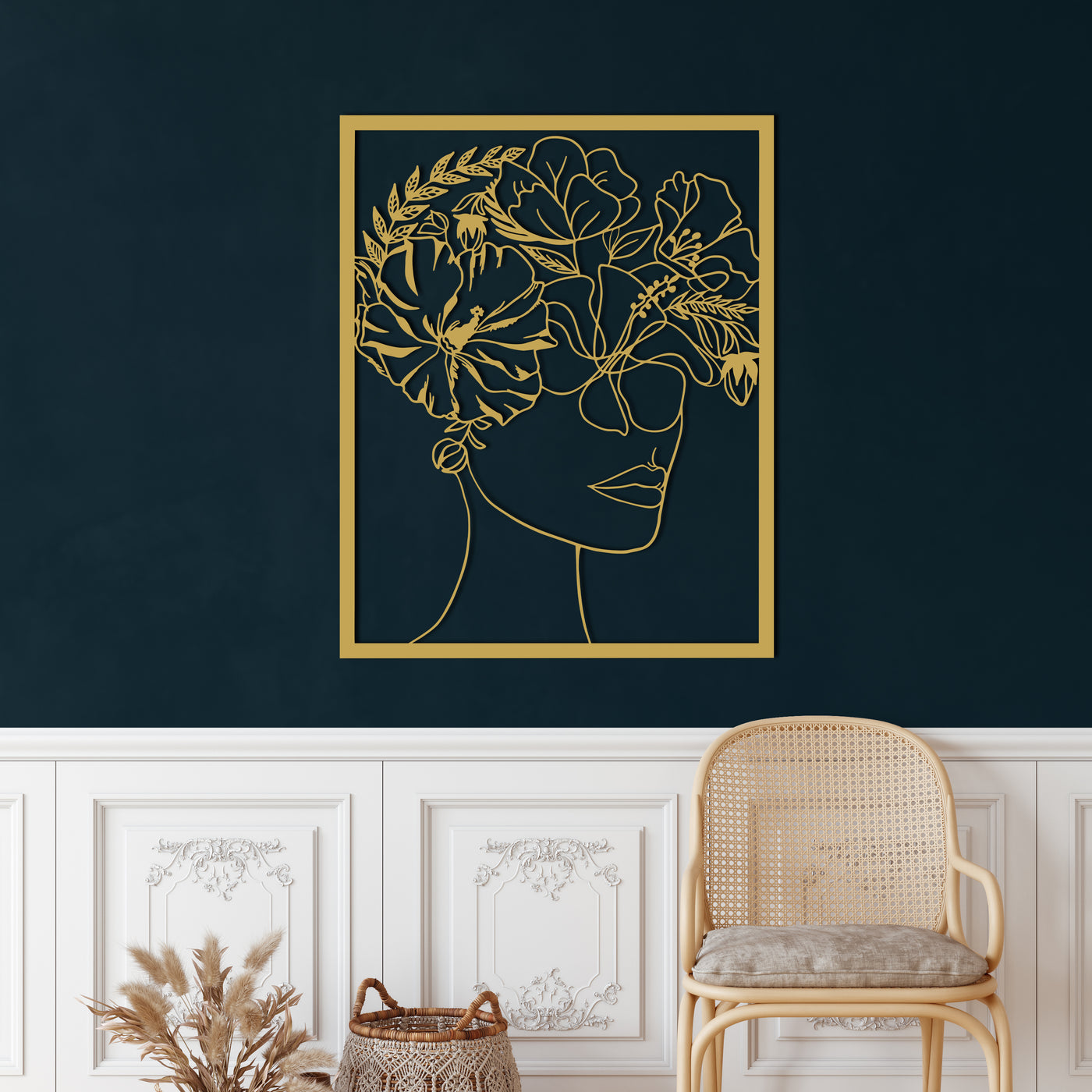 Face and Flowers Metal Wall Art