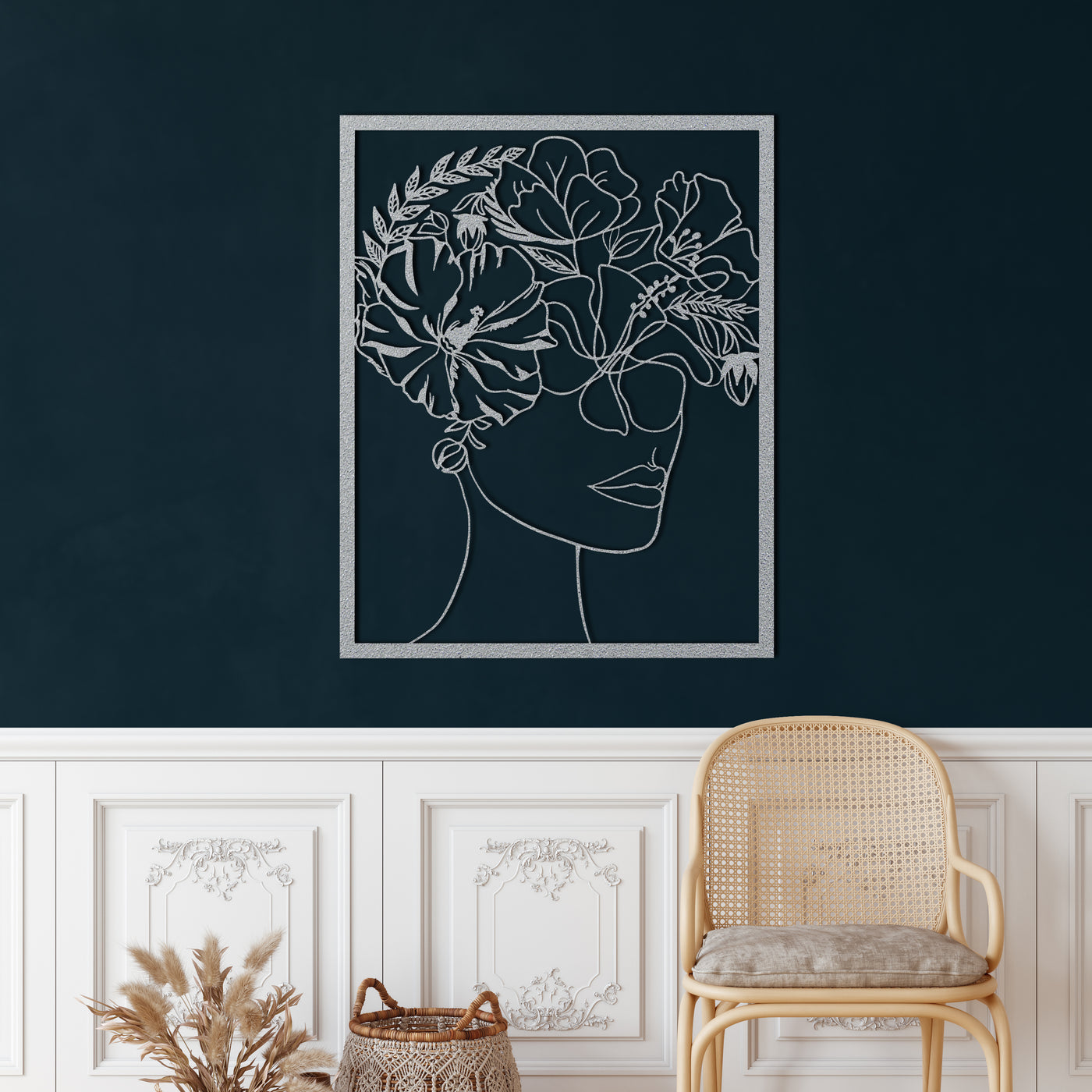 Face and Flowers Metal Wall Art