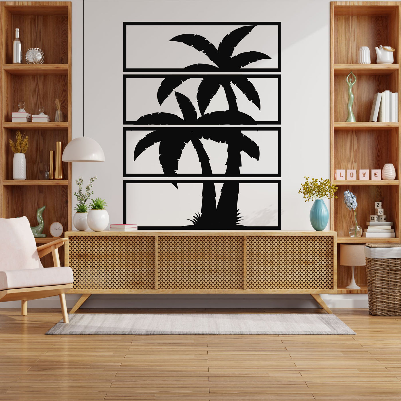 Arte de pared de metal con palmeras
